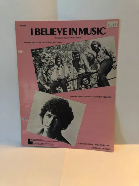 "I BELIEVE IN MUSIC" by Mac Davis sheet music ( 1972 )