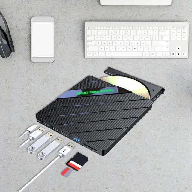 8 IN 1 External Disc Drive USB3.0 Type C Portable Disc Player Burners ...