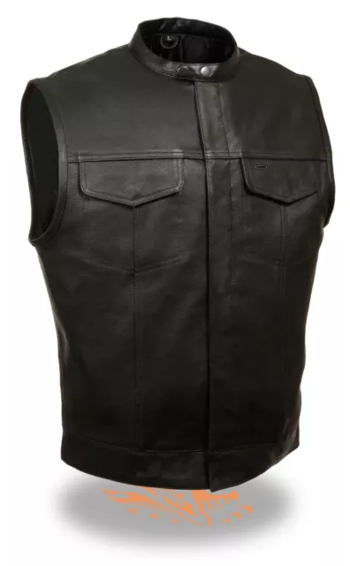 SOA Men's Collared Leather Anarchy Vest w/ 2 Inside Leather Drop Pockets