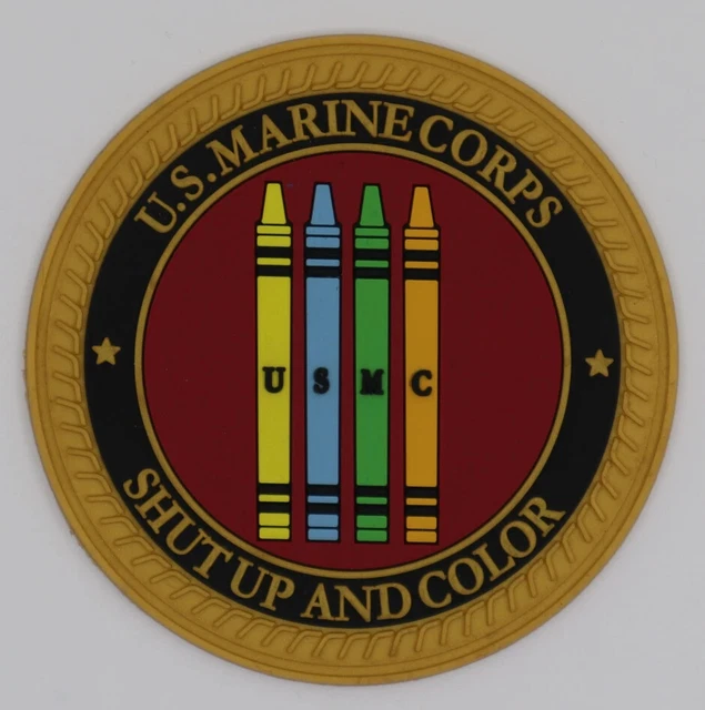 USMC MARINE CORPS Shut Up And Color Crayons Round Military Hook & Loop
