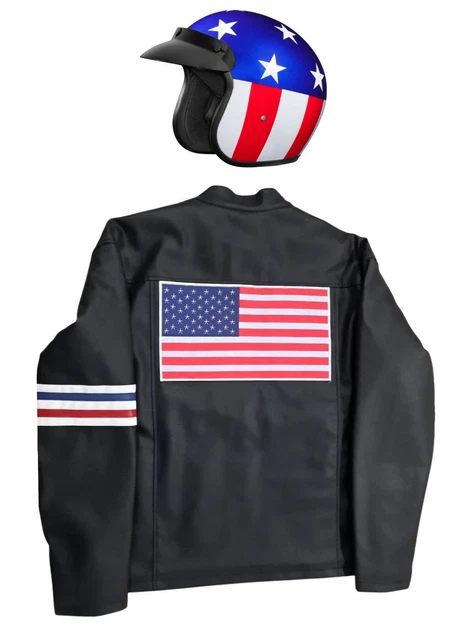 Wyatt Williams Motorcycle Faux Leather Jacket Helmet Easy Rider Captain America