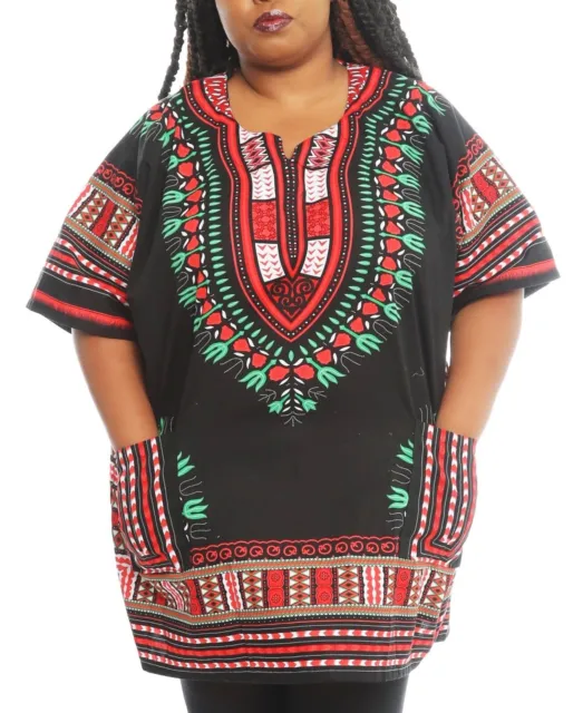 Woman African Dashiki Print Poncho Top Shirt Elastic Waist Short Dress One Size