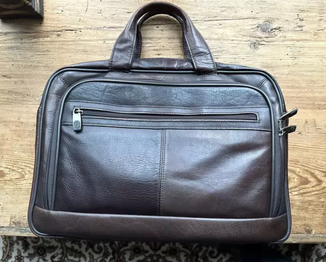 SAMSONITE 17" Brown Leather Briefcase / Laptop Computer Bag