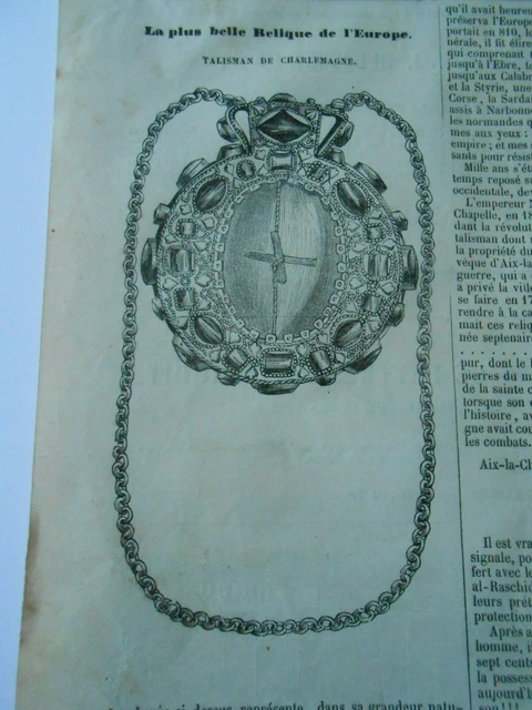 Gravure 1844 - La plus belle Relique de l'Europe Talisman de Charlemagne
