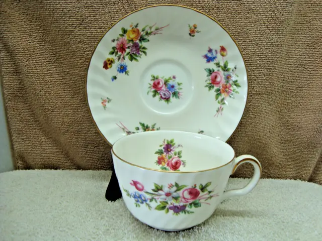 Vintage Minton Marlow S309 Bone China Tea Cup & Saucer Set Made England Flowers