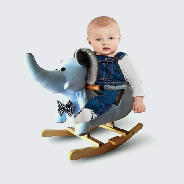 Children Kids Rocking Horse Ride on Toy Seat Belt Safety Toddler Elephant Music