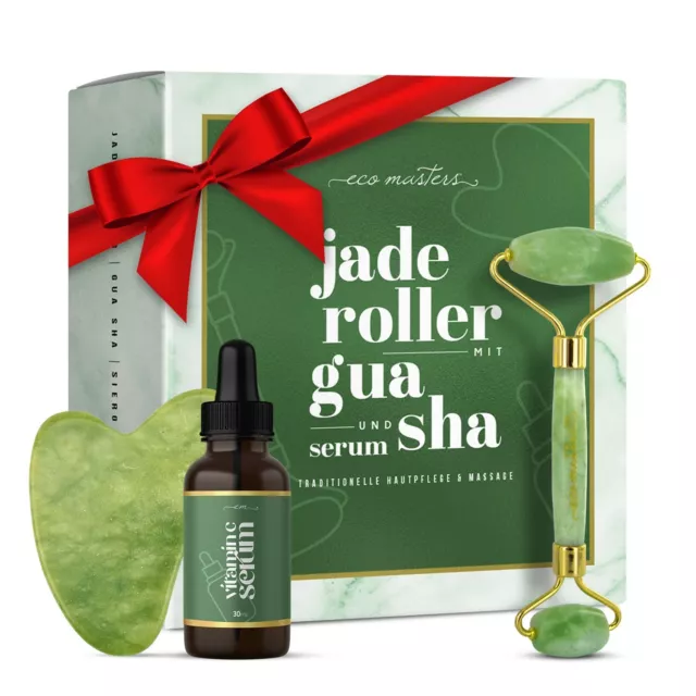 Jade Roller - Vitamin C Serum - Gua Sha Stein - Gesichtsroller - Gesichtsmassage