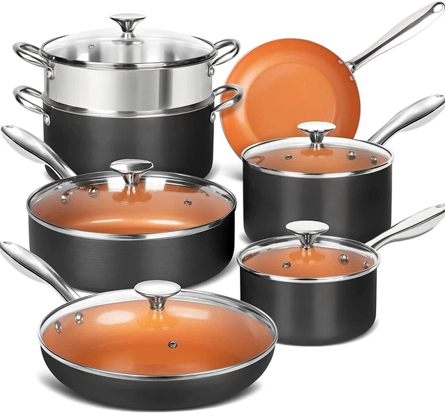 Juego de utensilios de cocina antiadherentes ollas y sartenes de cobre de 12 piezas