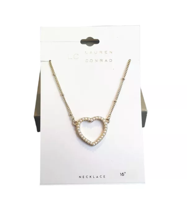 Lc Lauren Conrad Gold Plated Faux Pearl Heart Necklace Nwt