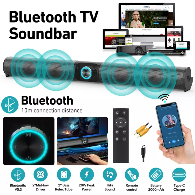 Bluetooth 5.3 Stereo Sound Soundbar Wireless Speaker TV Home Theater Subwoofer