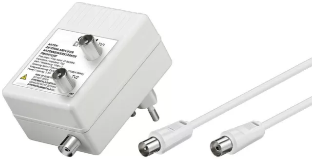 Zweigeräte Antennenverstärker TV/Radio Kabel (DVB-T / DVB-T2 / DVB-C) 2x 15dB