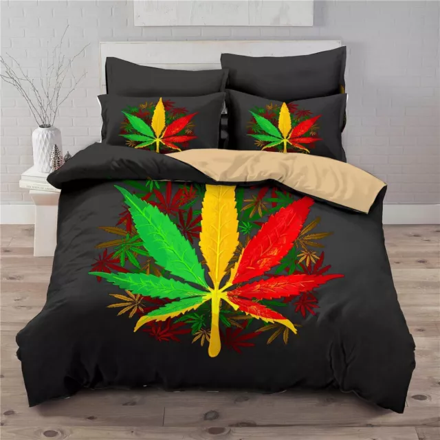 Leaves Weed Leaf Duvet Cover Leaves Bedding Set Colorful Leaf Cover Colorful