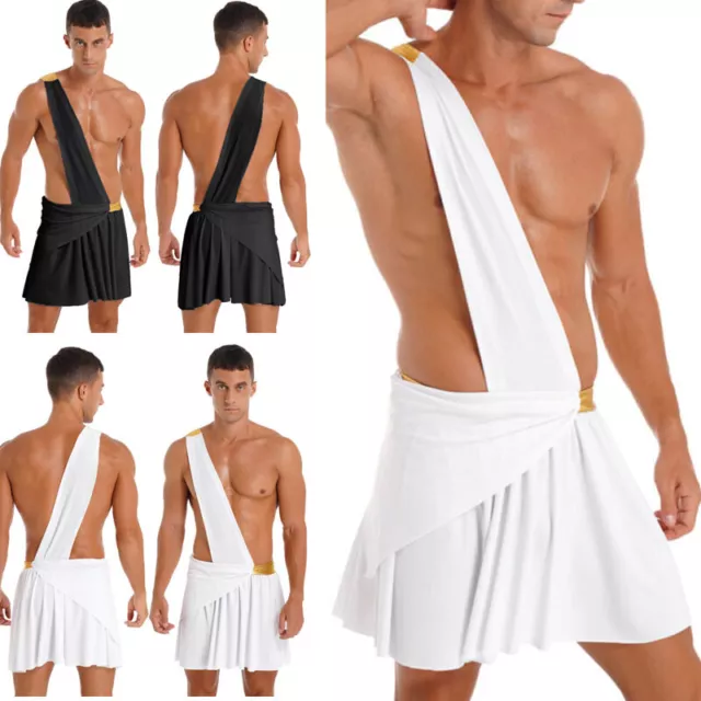 TiaoBug Men Ancient Roman Cosplay Costume One Shoulder Greek God Mini Skirt