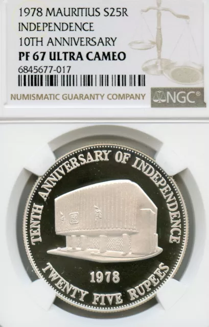 Mauritius 25 Rupees Silver Proof Crown 1978 Pf-67 Ucam Ngc Independence