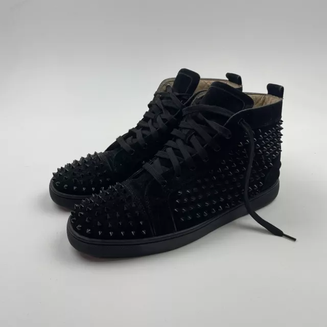 Men’s Christian Louboutin Lou Spikes Orlato Flat Black Red Size 46 US 13