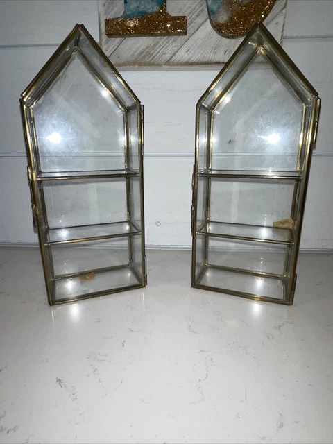 Vintage Glass And Brass Miniature Wall Display Cabinets tabletop