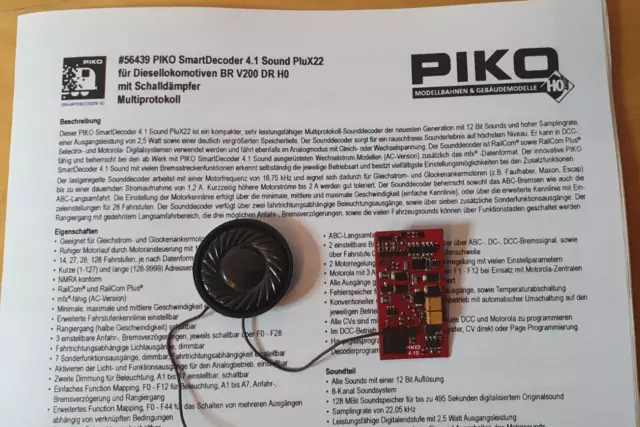 Piko Sounddecoder 56439 für BR 120 / V200 DR Taigatrommel  Lautsprecher Plux22