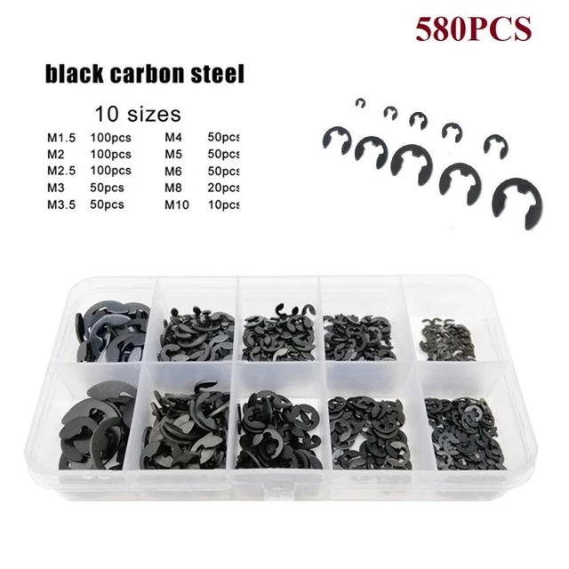 E Type Retaining-ring E Clip Snap 580 Pcs / Set Black Carbon Steel Circlip Shaft