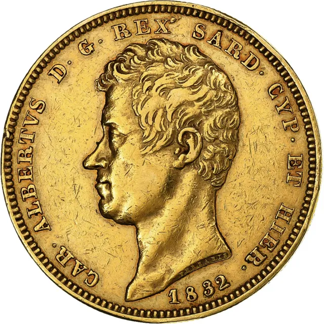 [#980214] Kingdom of Sardinia, Carlo Alberto, 100 Lire, 1832, Genoa, Gold, AU(50