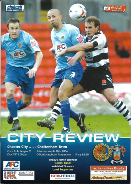 Football Programme - Chester City v Cheltenham Town - League 2 - 18/3/2006