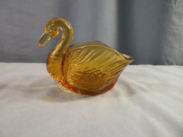 L.E. Smith Amber Glass Open Back Swan Figurine Small Candy Trinket Dish