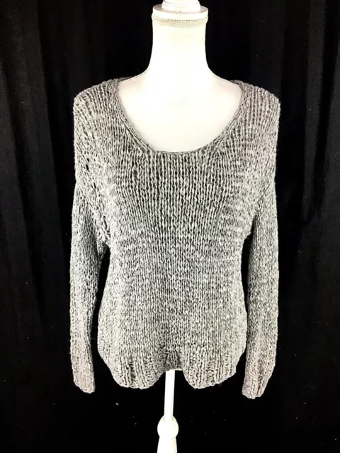 Eileen Fisher Womens Open Knit Pullover Sweater XS Gray Wool Alpaca Blend