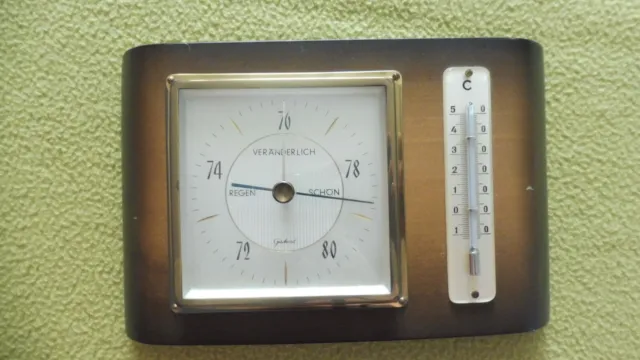 Gischard Vintage Barometer / Thermometer Nr. 1629, Wetterstation Holz/Messing