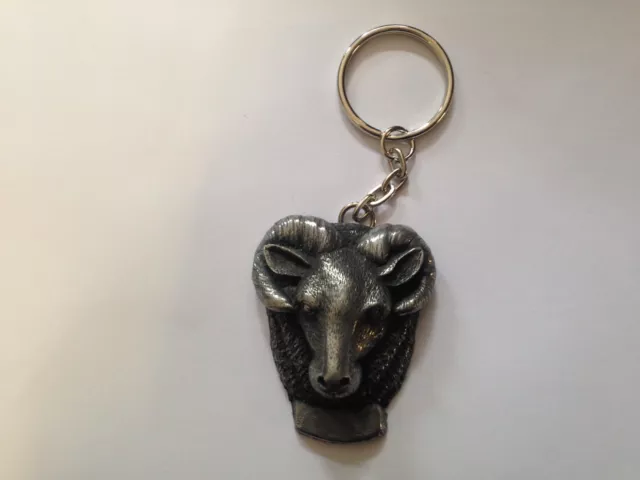 Rams Head Pewter Effect Animal 3D Emblem On a Split Keyring Handmade