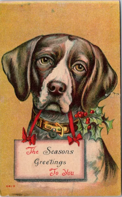 Postcard  1910 Brittany Spaniel Adorable Dog Christmas Wishes  #D11