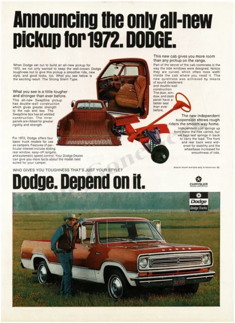 1972 DODGE Sweptline Red, White Pickup Truck On the Range Vintage Ad