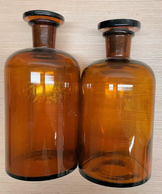 2 Apotheker Flaschen mit Schliff-Stopfen 1000 ml Braun Vintage