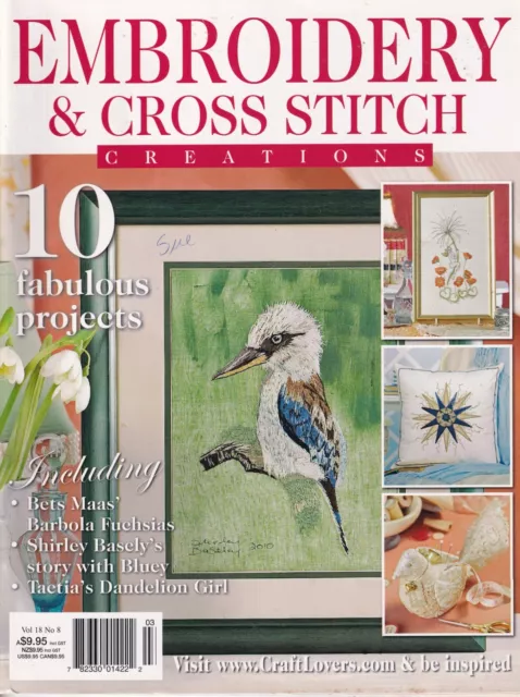 Embroidery Magazine Cross Stitch 10 Australian Bird flowers Fairy Pincushions