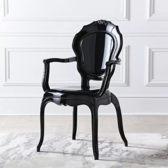 NICHES Black Gloss French Style V2 Dressing Room Dining Arm Chair Louis Chair