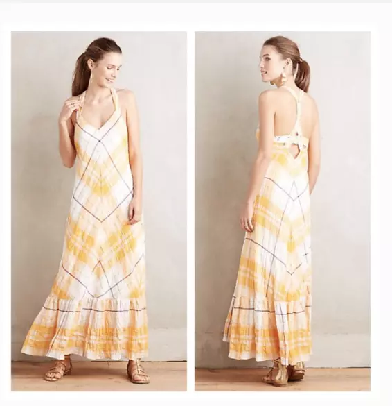 NEW Anthropologie Holding Horses Clementine Maxi Dress Mango Gold Sz XS $158