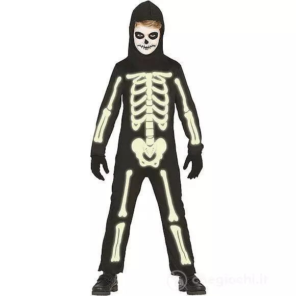 Costume Halloween Scheletro Fosforescente Bambino Vestito  Skeleton Carnevale