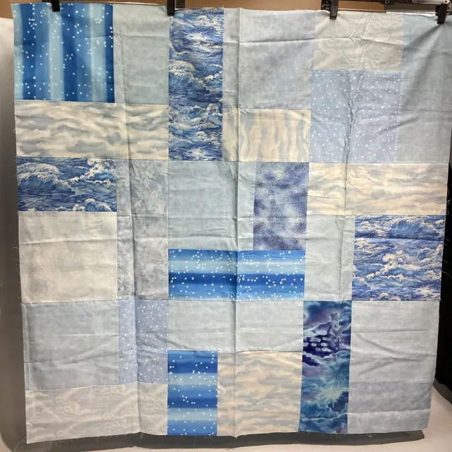 Patchwork Quilt Top Contemporary Clouds Ocean Blue 47" x 47" Soothing Colors NEW