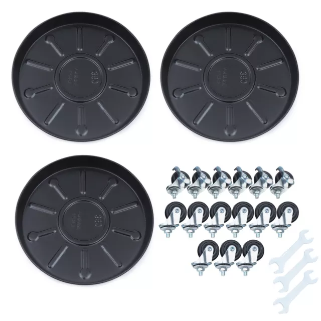 3x Plant Dolly Stand Flowerpot Tray Plant Pot Trolley W/Movable Wheels For Patio