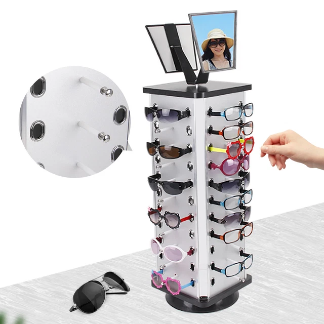 Sunglass Eye Glass Display Rack Counter Stand Organizer 44 Pairs with mirror