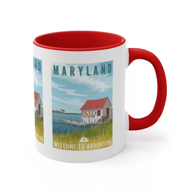 Maryland Coffee Mug - Ceramic 11oz Two Toned, USA State Travel, Fishing Shack