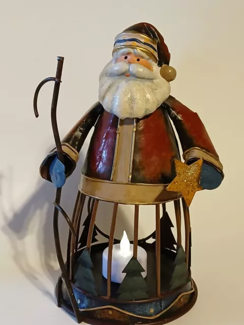 Santa Claus 9" Metal Tealight Votive Holder Christmas Decorative Folk Art