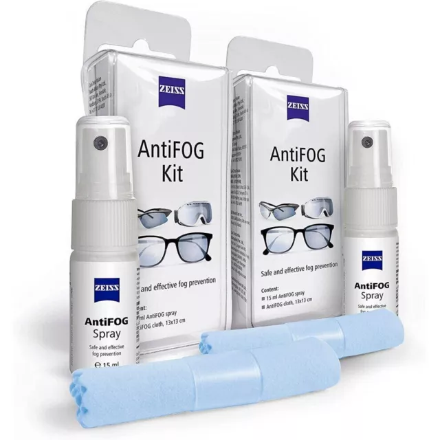 ⭐️✅2 X Zeiss Antifog Kit De-Misting Glasses Fog Prevention 15Ml Spray + Cloth✅⭐️