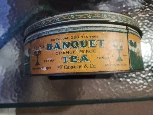 Vintage McCormick & Co. Banquet Orange Pekoe Tea Tin