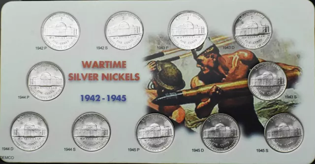 1942-1945 PDS Silver Jefferson War Nickels BU 11 Coin Set~Combo Shipping~!