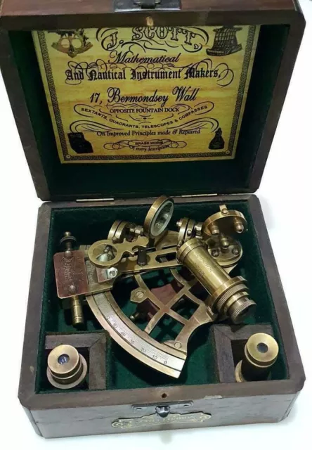 Vintage Maritime Brass Nautical 5 inches Sextant with Wooden Box Marine Handmade