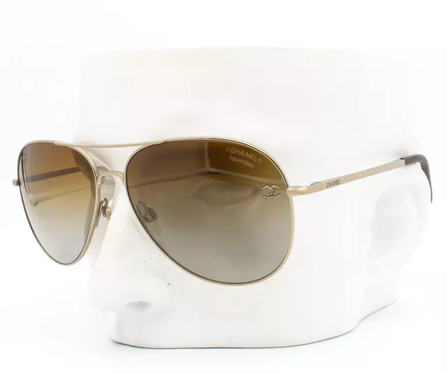 CHANEL 4189TQ 395/S9 Aviator Sunglasses Pale Gold w/ Golden Brown