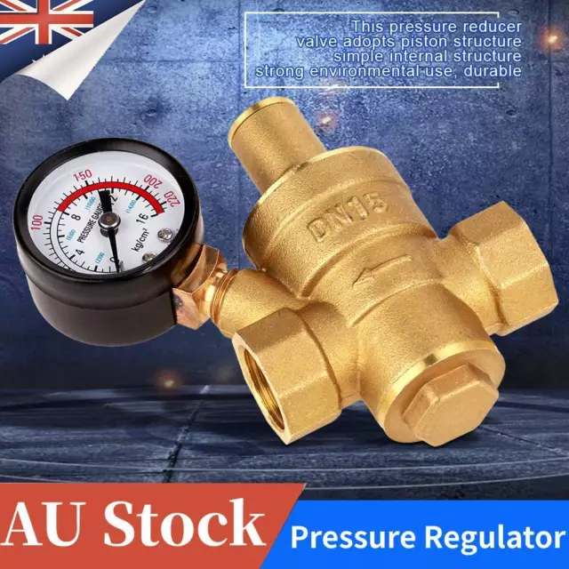 DN15 Brass Adjustable Water Pressure Regulator Reducer With Gauge Meter Durable