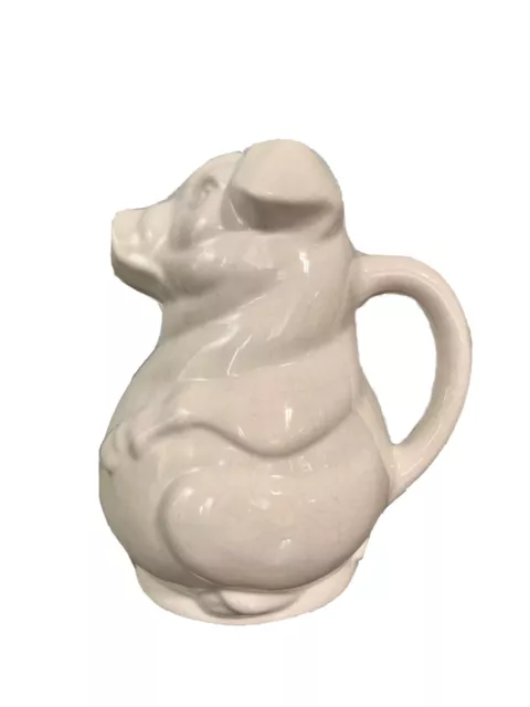 Vintage 1950's Large White Pottery Pig Pitcher USA Ceramic 8 1/2” tall