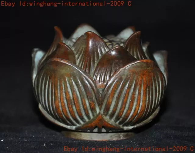 old China Buddhism temple bronze lotus statue Incense burner Censer