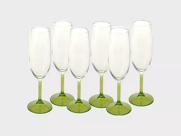 Maxwell Wiliams arcobaleno champagne flutes with Green stem. Can be hand painted