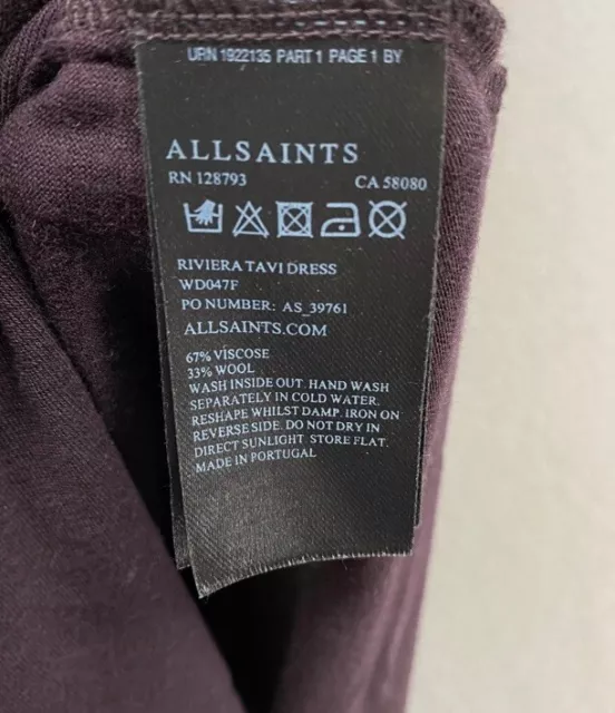 AllSaints Riviera Tavi Dress Midi Burgundy Draped Size M Medium Wool Viscose 3
